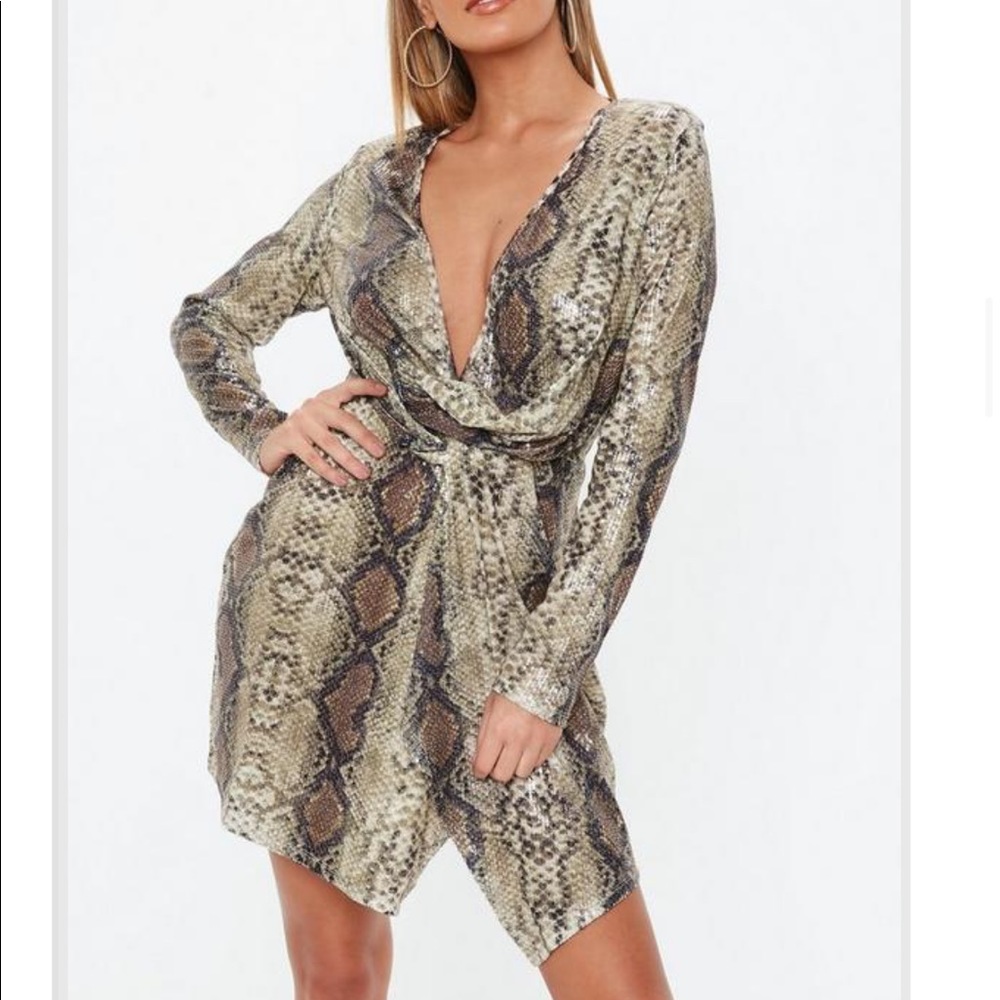 Missguided Nude Snake Wrap Front Dress